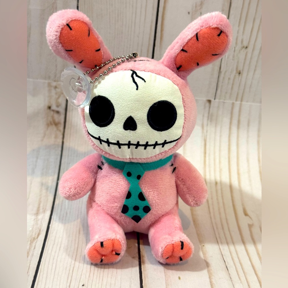 Furrybones Pink Bunny Bun Bun Wearing Polka Dotted Tie Plush Doll 5" Suction Cup